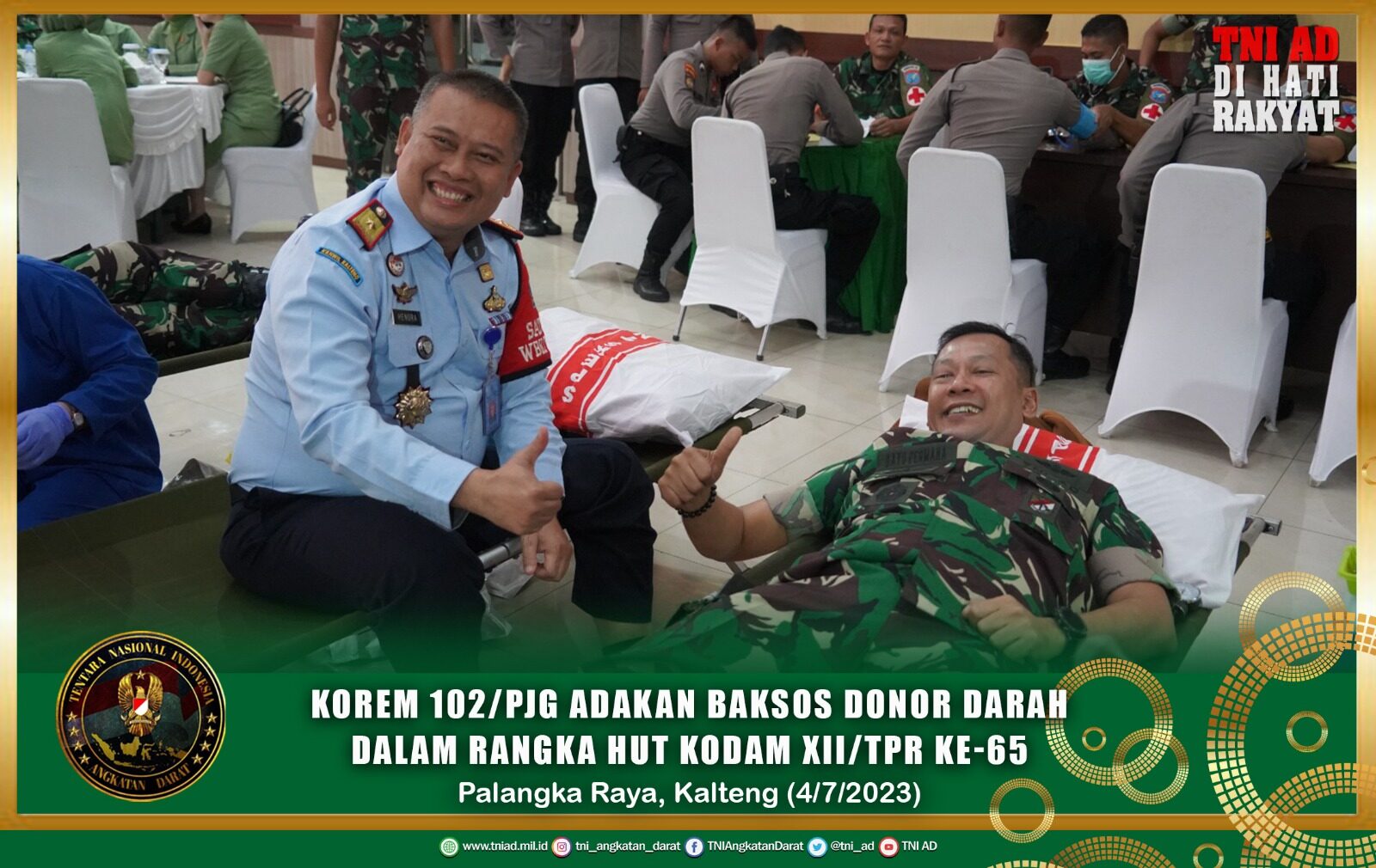 Korem 102/Pjg Adakan Baksos Donor Darah Dalam Rangka HUT Kodam XII/Tpr ke-65