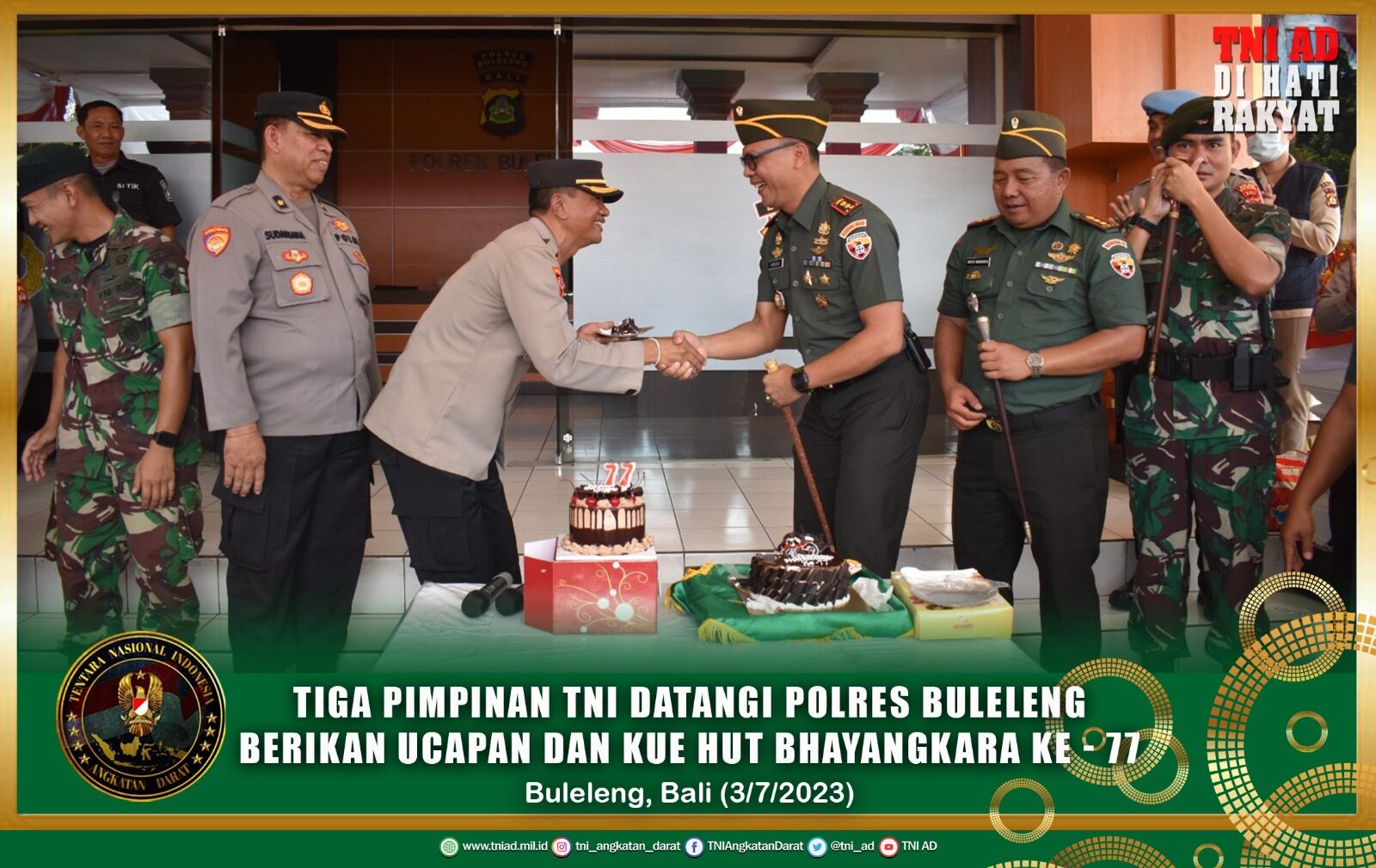 Tiga Pimpinan TNI Datangi Polres Buleleng Berikan Ucapan dan Kue HUT Bhayangkara Ke - 77