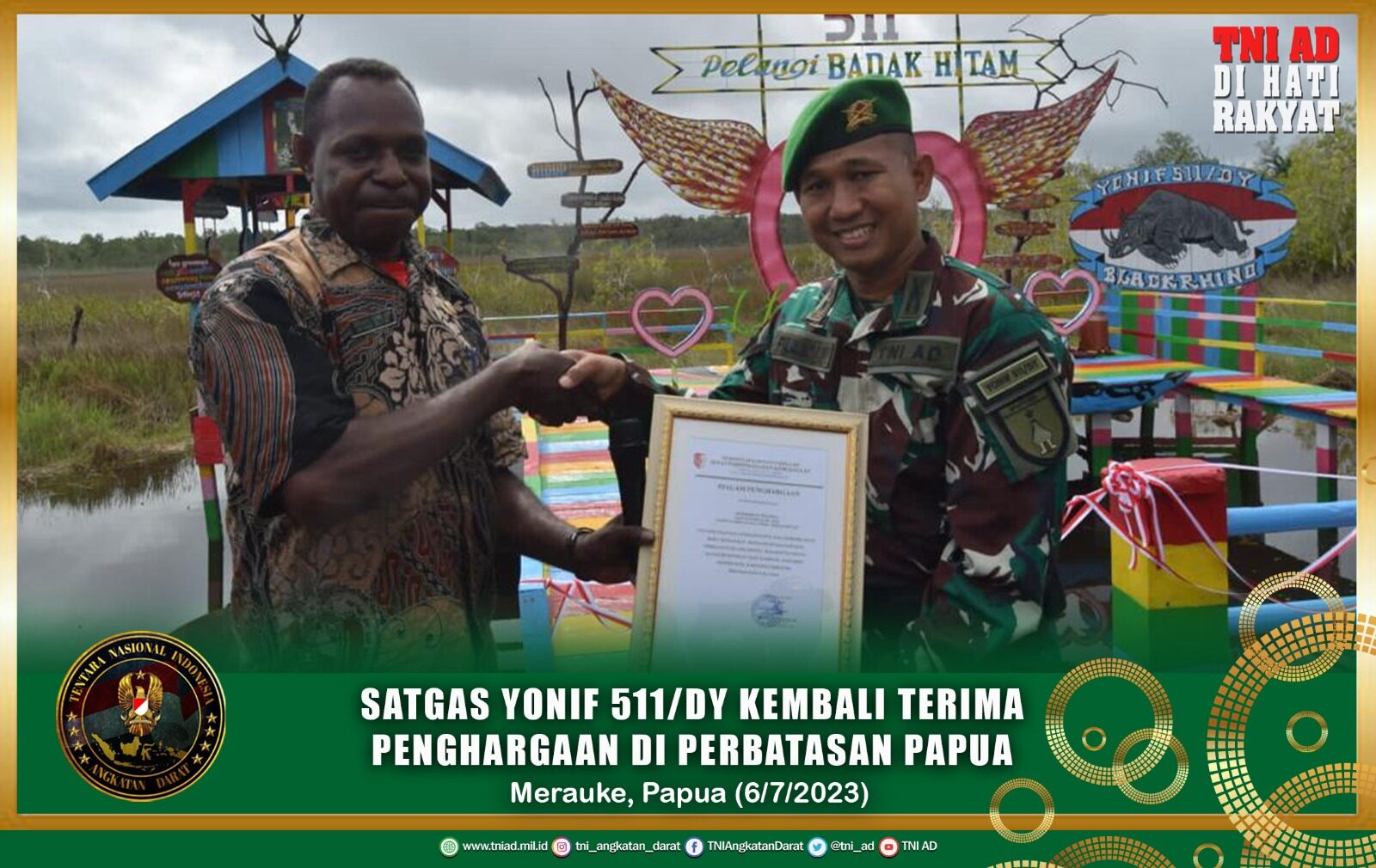 Satgas Yonif 511/DY Kembali Terima Penghargaan Di Perbatasan Papua