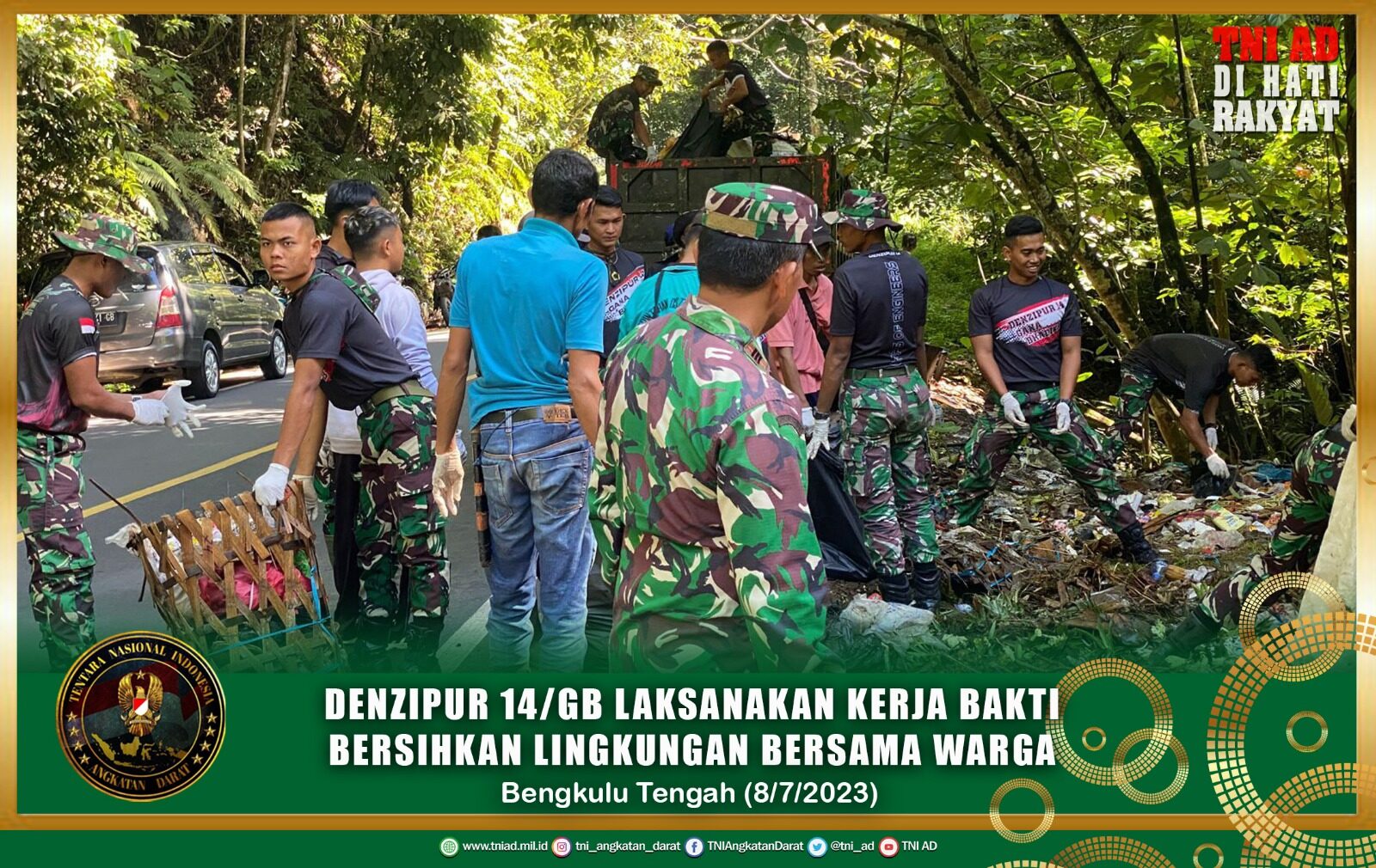 Denzipur 14/GB Laksanakan Kerja Bakti Bersihkan Lingkungan Bersama Warga