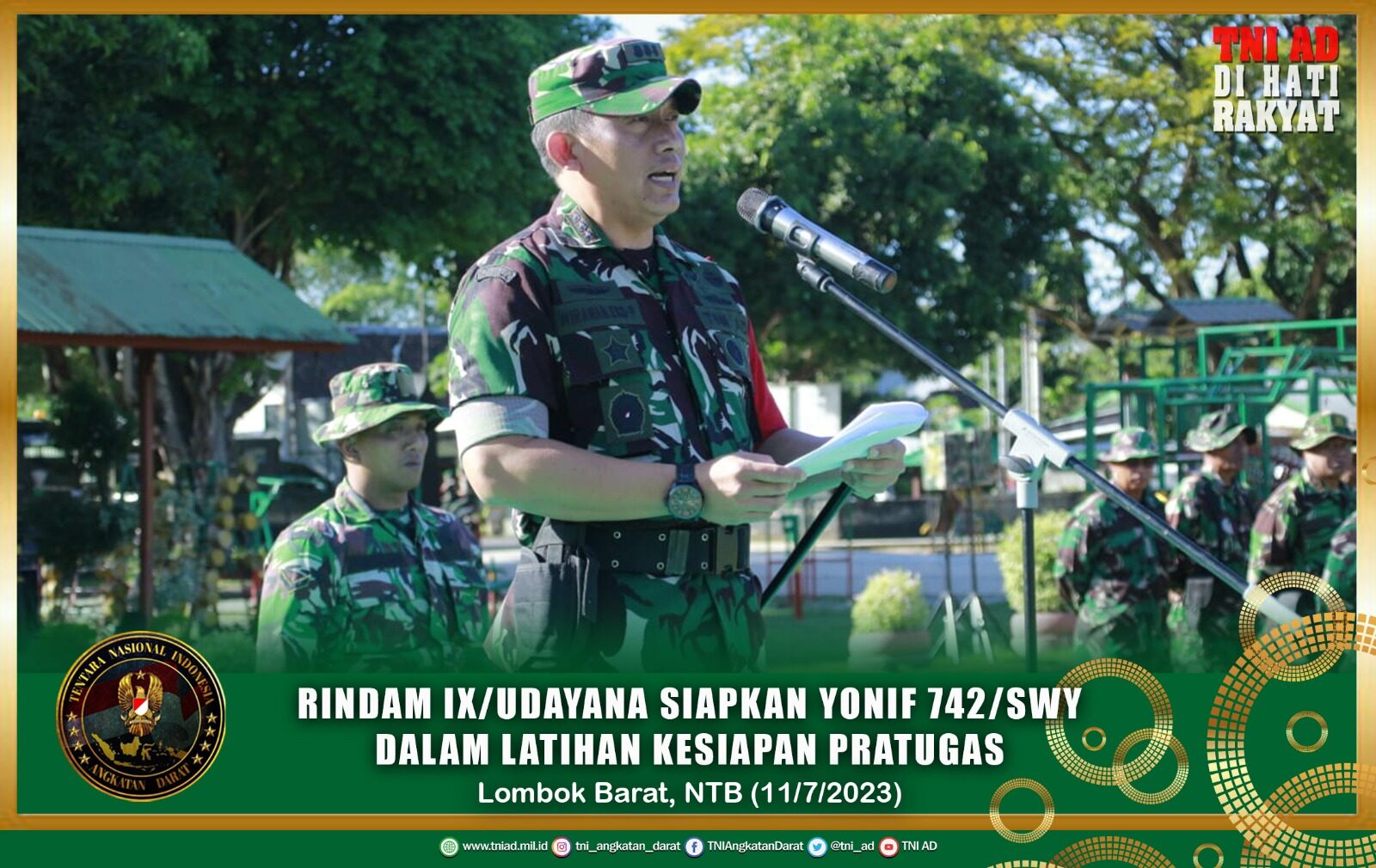 Rindam IX/Udayana Siapkan Yonif 742/SWY dalam Latihan Kesiapan Pratugas untuk tugas Operasi Satgas Pamtas RI - RDTL TA. 2023