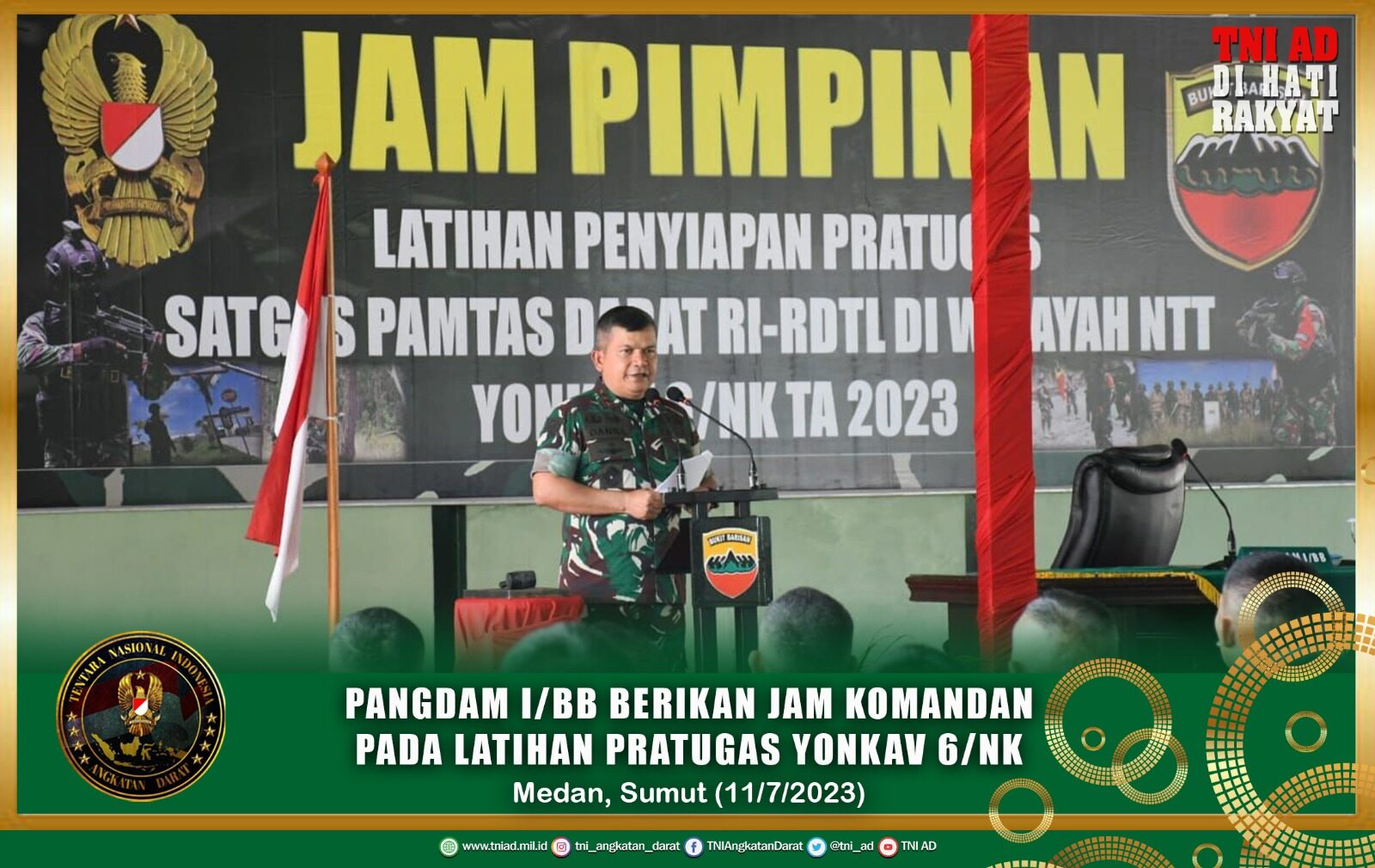 Pangdam I/BB Berikan Jam Komandan Pada Latihan Pratugas Yonkav 6/NK