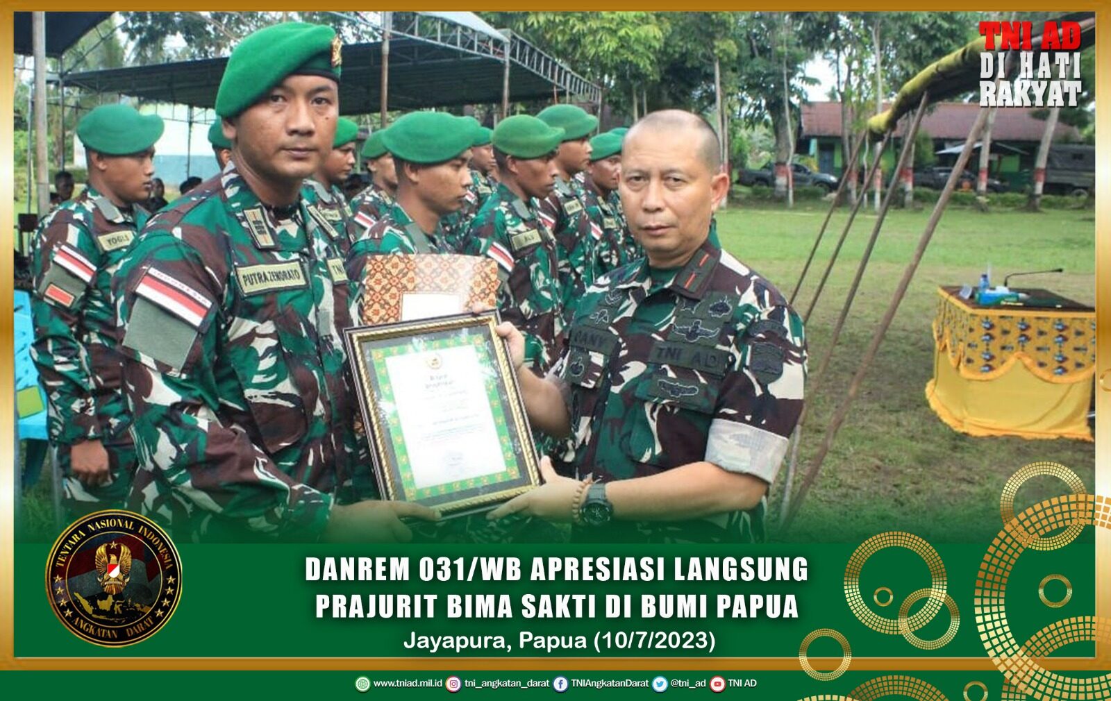 Danrem 031/WB Apresiasi Langsung Prajurit Bima Sakti di Bumi Papua