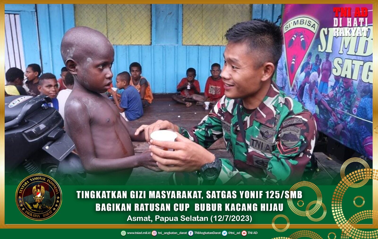 Tingkatkan Gizi Masyarakat, Satgas Yonif 125/SMB Bagikan Ratusan Cup Bubur Kacang Hijau