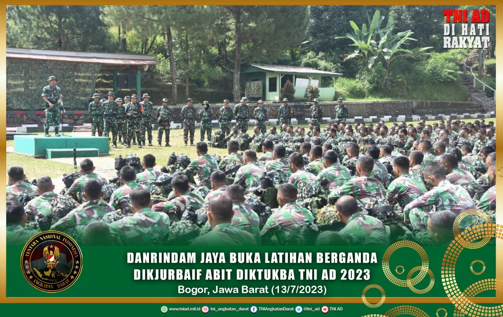 Danrindam Jaya Buka Latihan Berganda Dikjurbaif Abit Diktukba TNI AD 2023