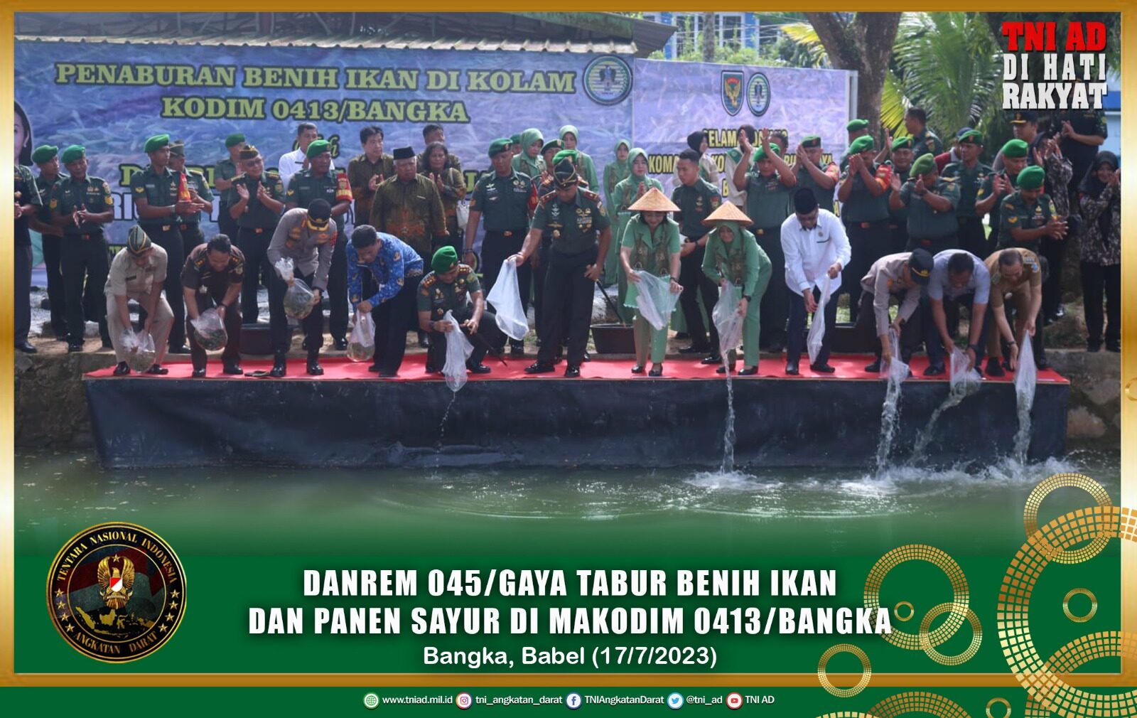 Danrem 045/Gaya Tabur Benih Ikan dan Panen Sayur di Makodim 0413/Bangka