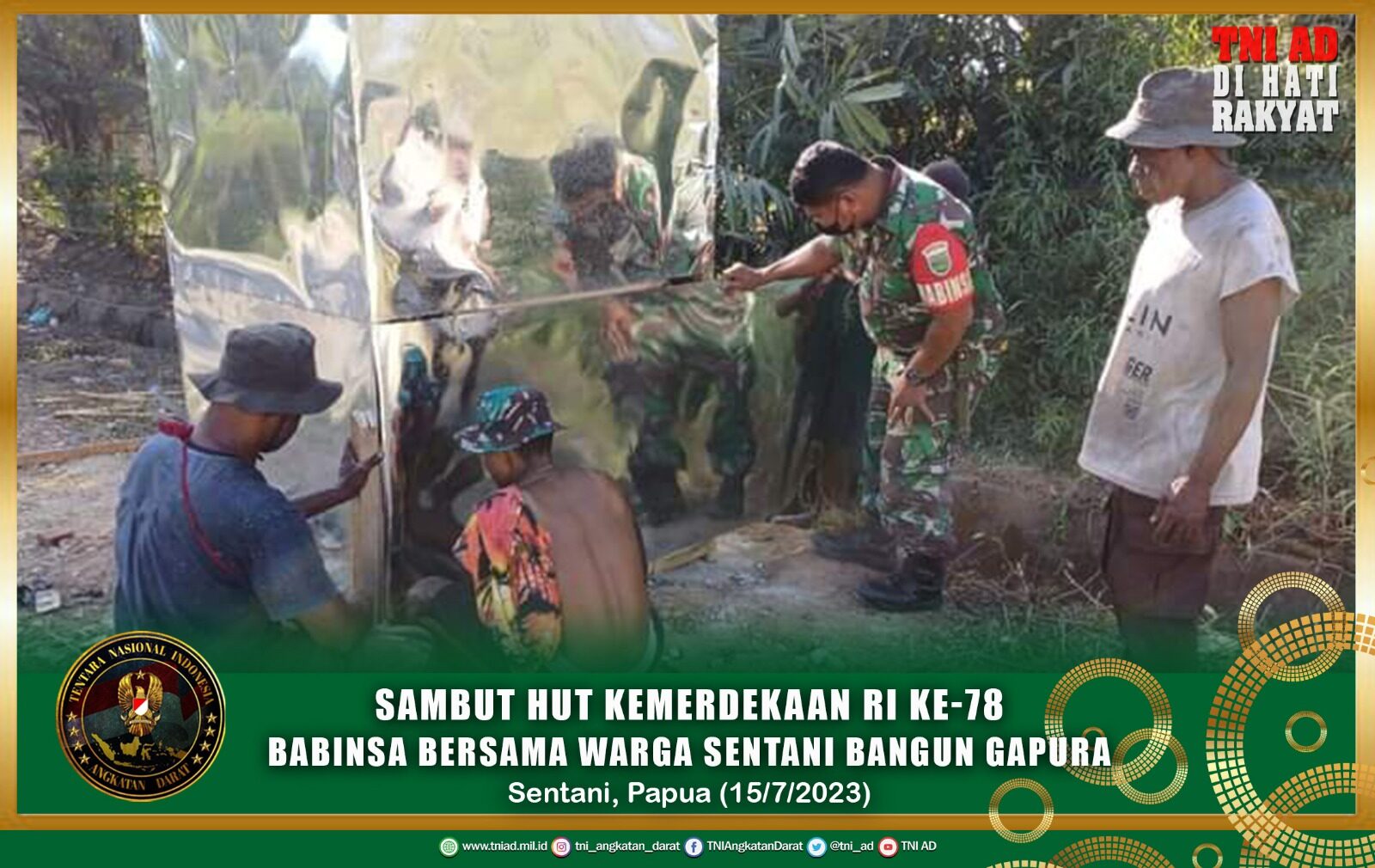 Sambut HUT Kemerdekaan RI ke-78, Babinsa Bersama Warga Sentani Bangun Gapura