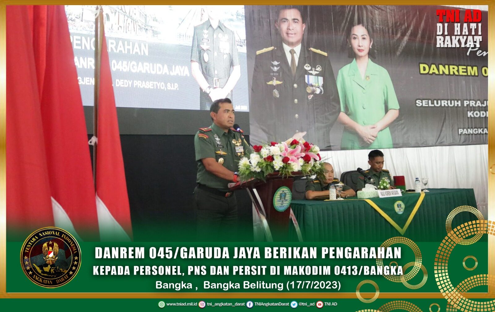 Danrem 045/Garuda Jaya Berikan Pengarahan Kepada Personel, PNS dan Persit di Makodim 0413/Bangka