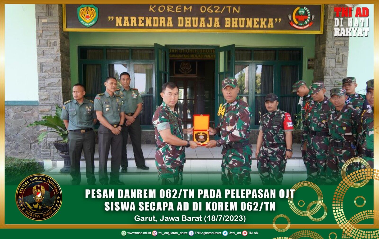 Pesan Danrem 062/Tn Pada Pelepasan OJT Siswa Secapa AD di Korem 062/Tn