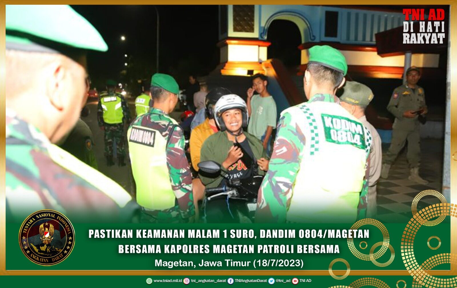 Pastikan Keamanan Malam 1 Suro, Dandim 0804/Magetan Bersama Kapolres Magetan Patroli Bersama