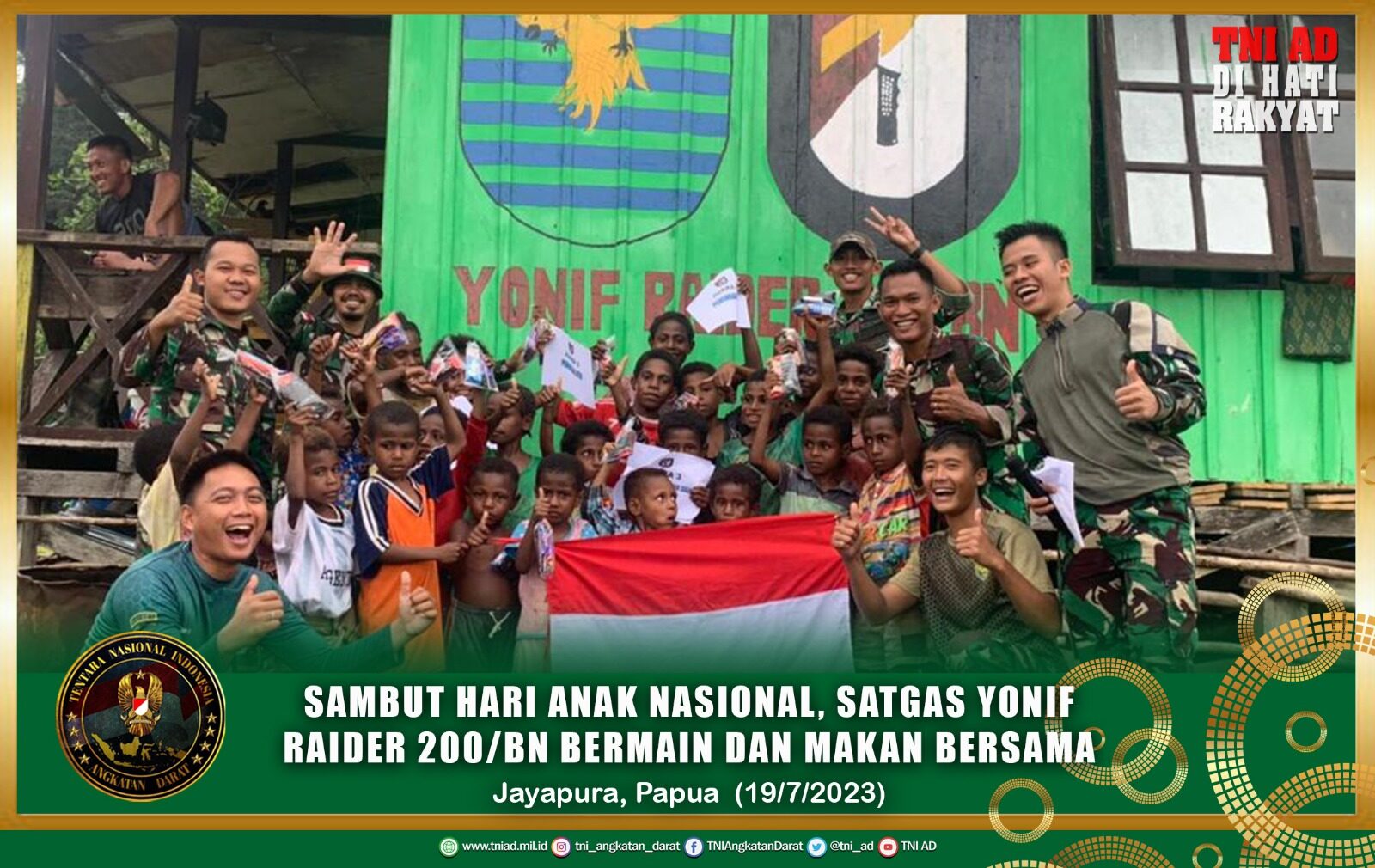 Sambut Hari Anak Nasional, Satgas Yonif Raider 200/BN Bermain Dan Makan Bersama