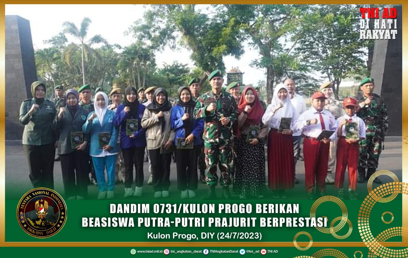 Dandim 0731/Kulon Progo Berikan Beasiswa Putra-Putri Prajurit Berprestasi