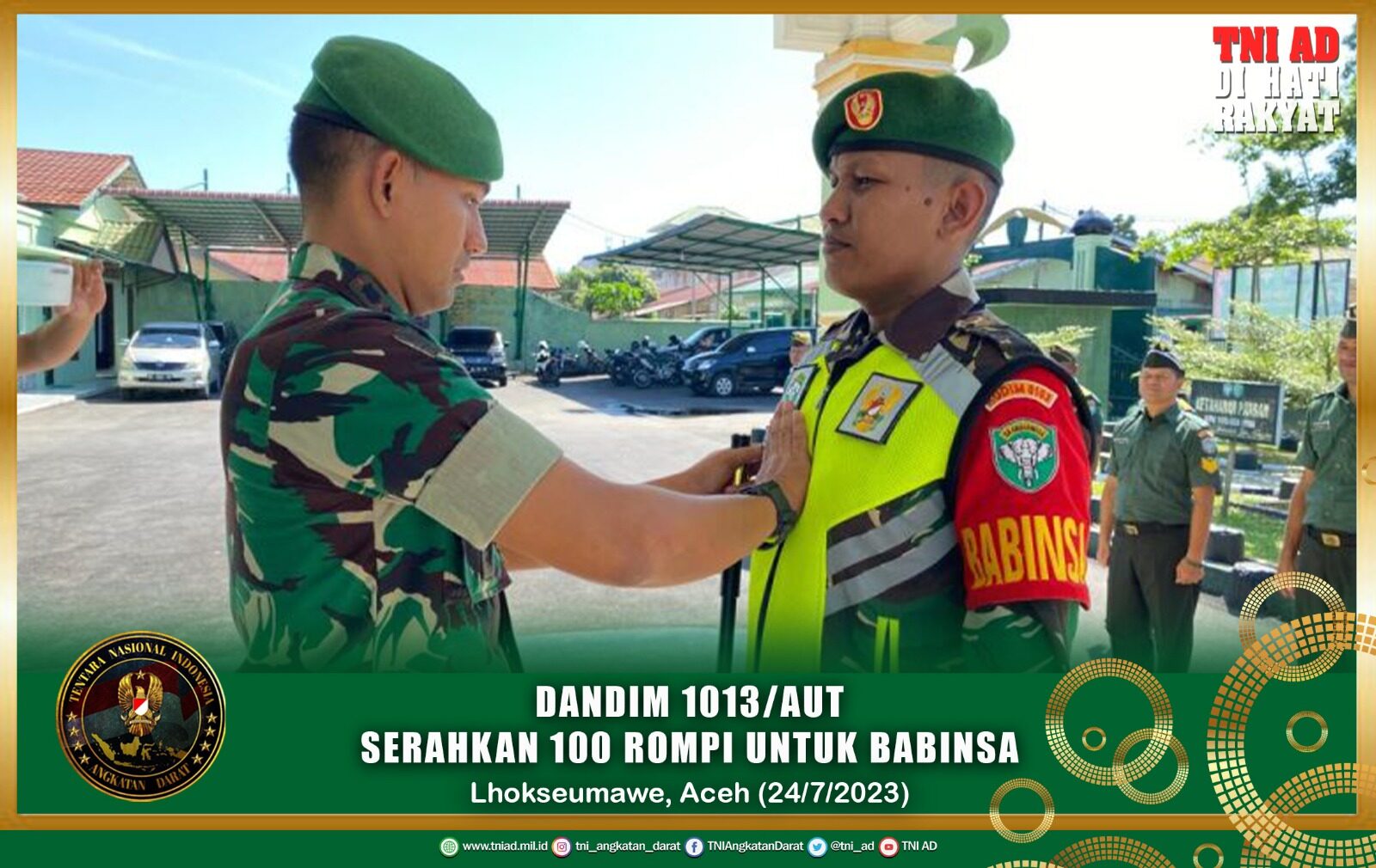 Dandim 0103/Aut Serahkan 100 Rompi Untuk Babinsa