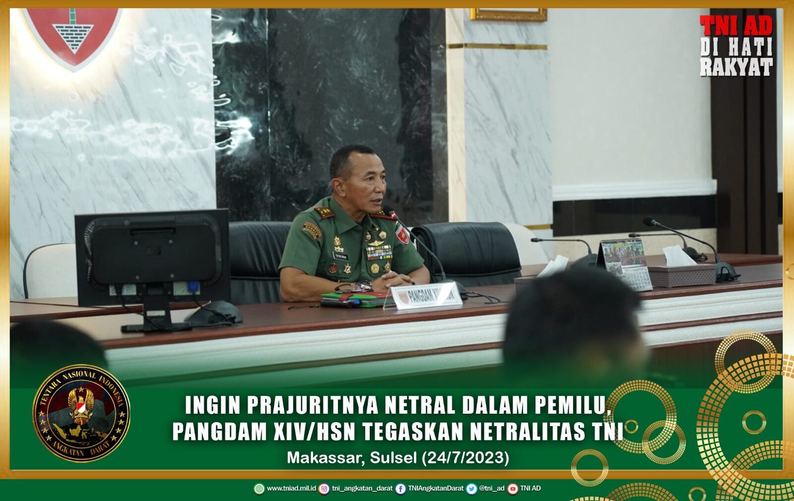 Ingin Prajuritnya Netral Dalam Pemilu, Pangdam XIV/Hsn Tegaskan Netralitas TNI