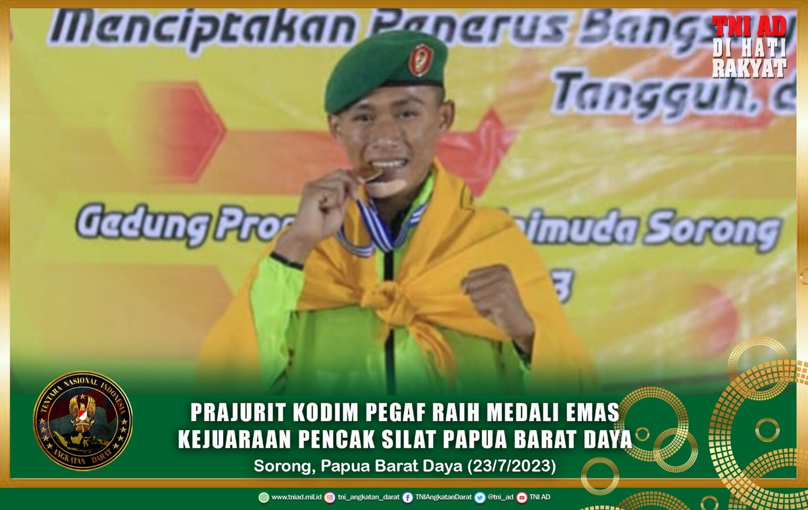 Prajurit Kodim Pegaf Raih Medali Emas Kejuaraan Pencak Silat Papua Barat Daya