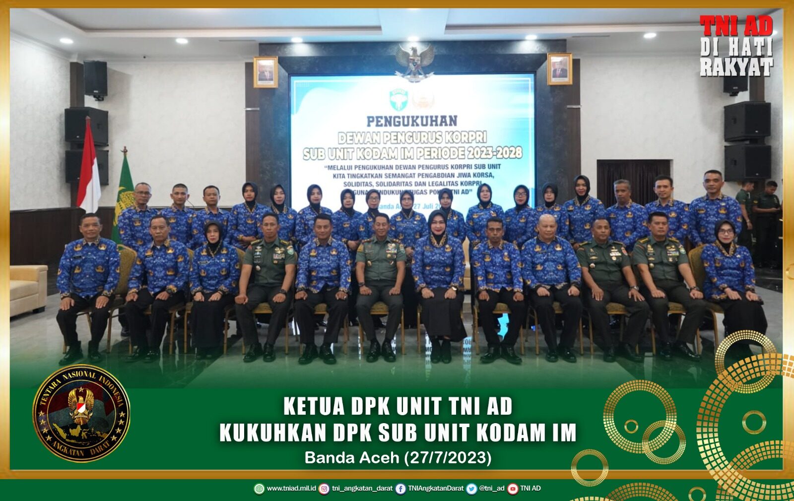 Ketua DPK Unit TNI AD Kukuhkan DPK Sub Unit Kodam Iskandar Muda