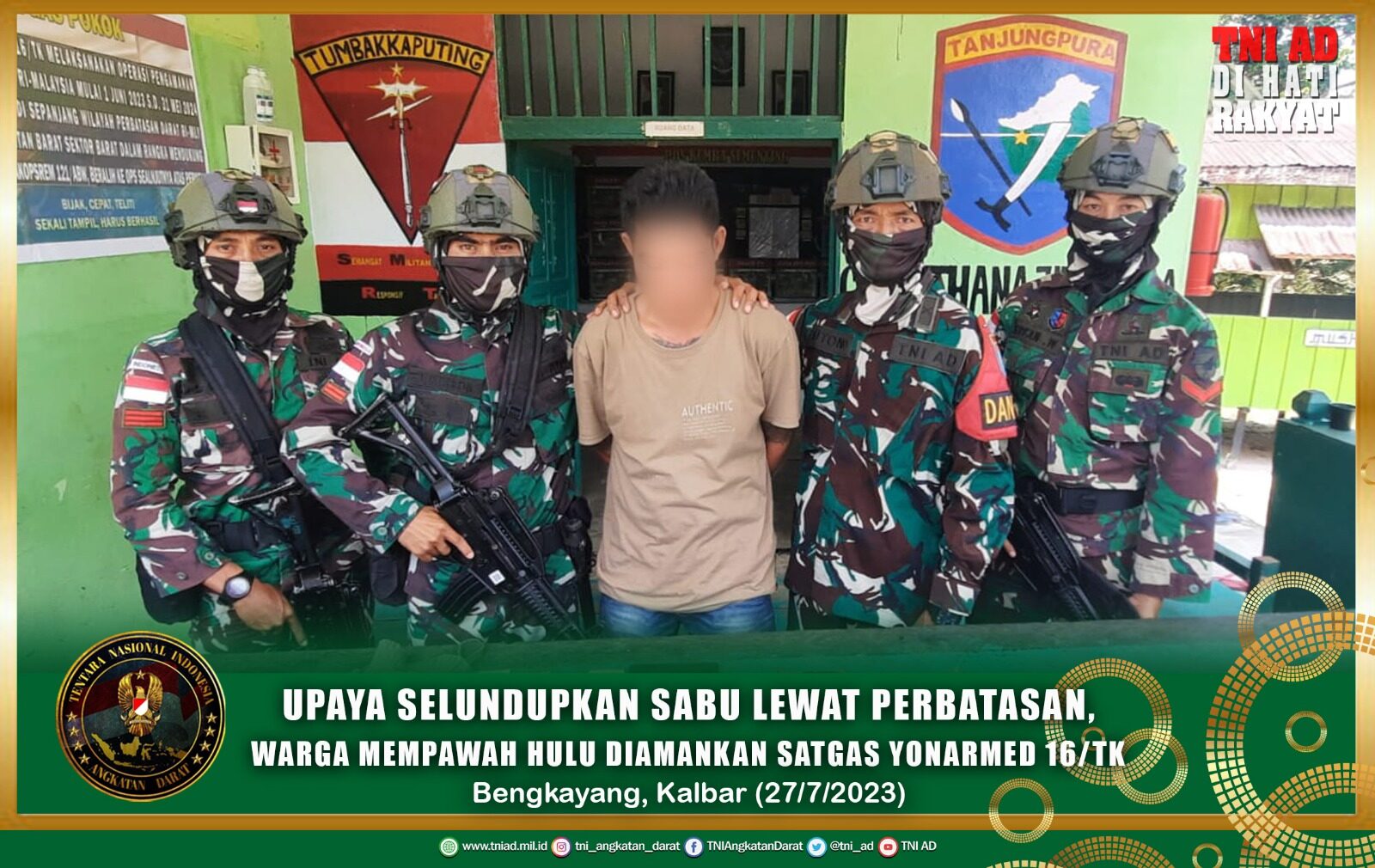 Upaya Selundupkan Sabu Lewat Perbatasan, Warga Mempawah Hulu Diamankan Satgas Yonarmed 16/TK