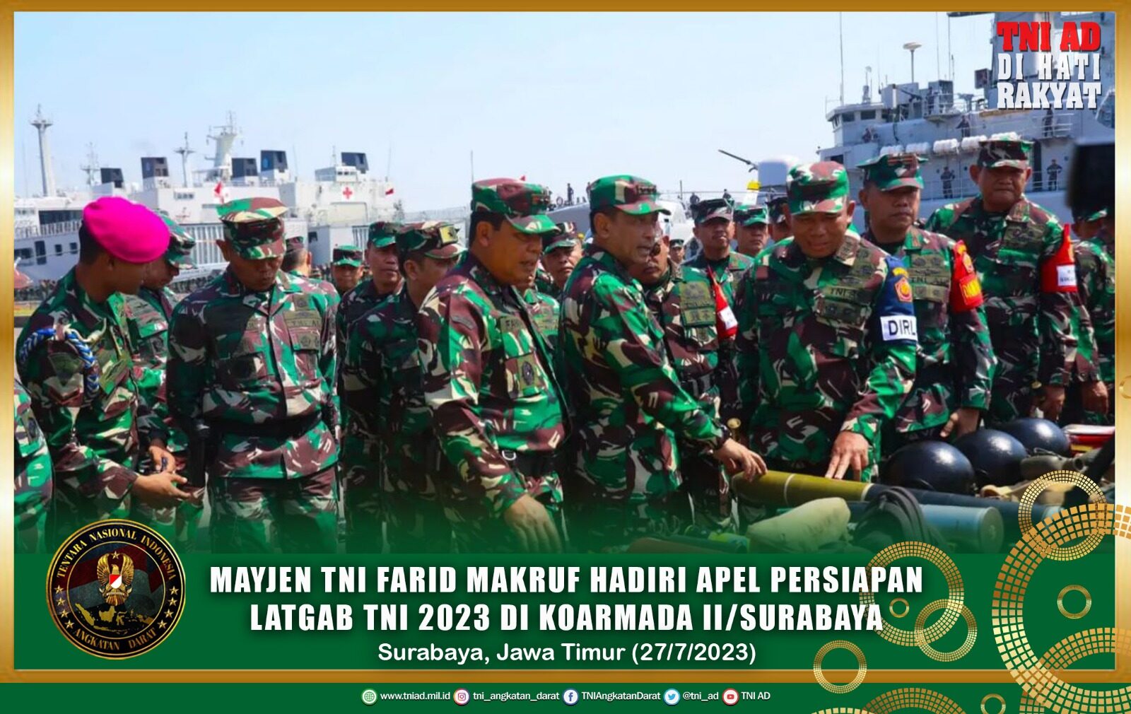 Mayjen TNI Farid Makruf Hadiri Apel Persiapan Latgab TNI 2023 di Koarmada II/Surabaya