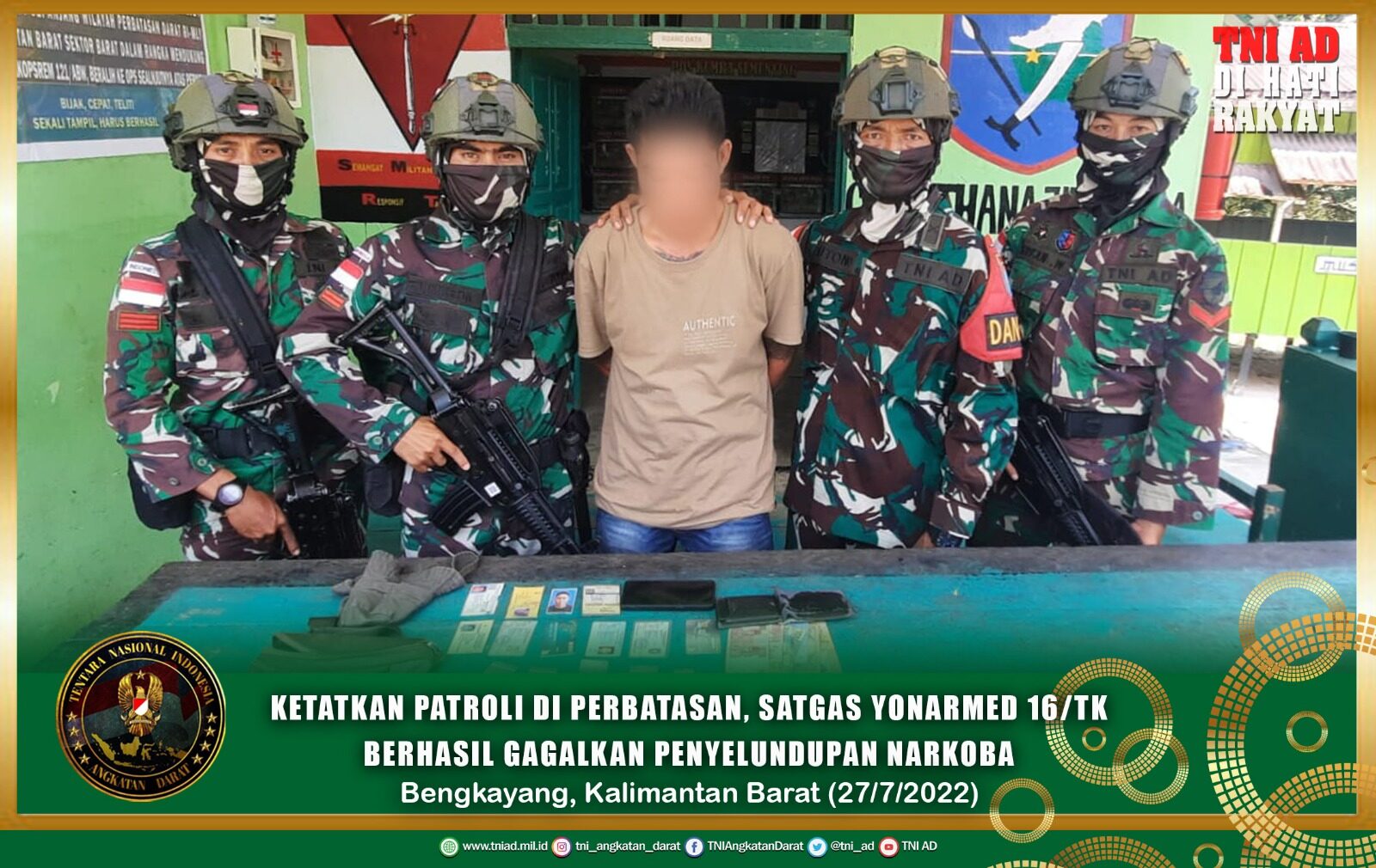 Ketatkan Patroli di Perbatasan, Satgas Yonarmed 16/TK Berhasil Gagalkan Penyelundupan Narkoba