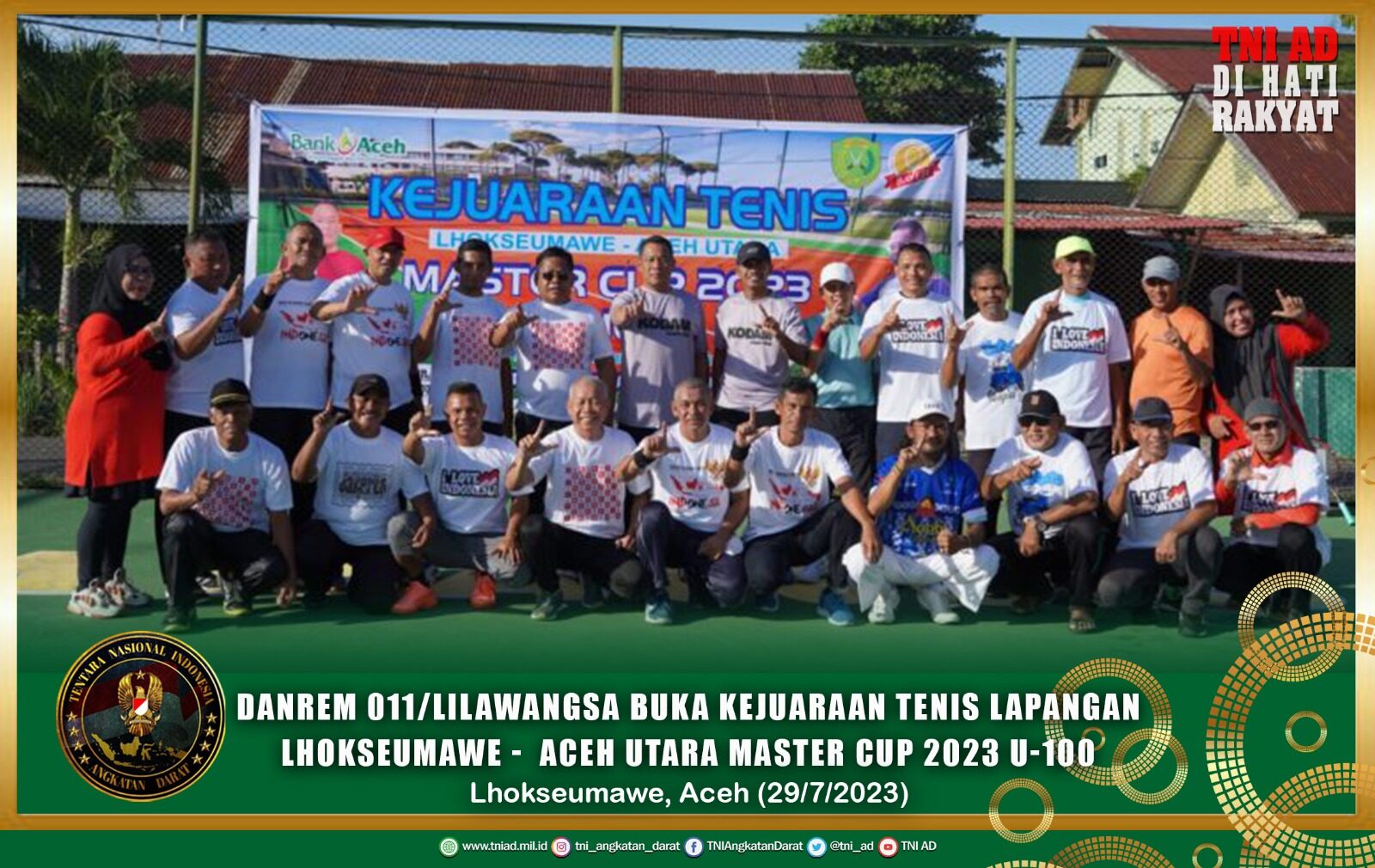 Danrem 011 Lilawangsa Buka Kejuaraan Tenis Lapangan Lhokseumawe – Aceh Utara Master Cup 2023 U-100