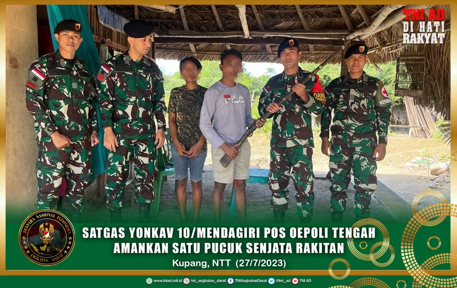 Satgas Yonkav 10/Mendagiri Pos Oepoli Tengah Amankan Satu Pucuk Senjata Rakitan