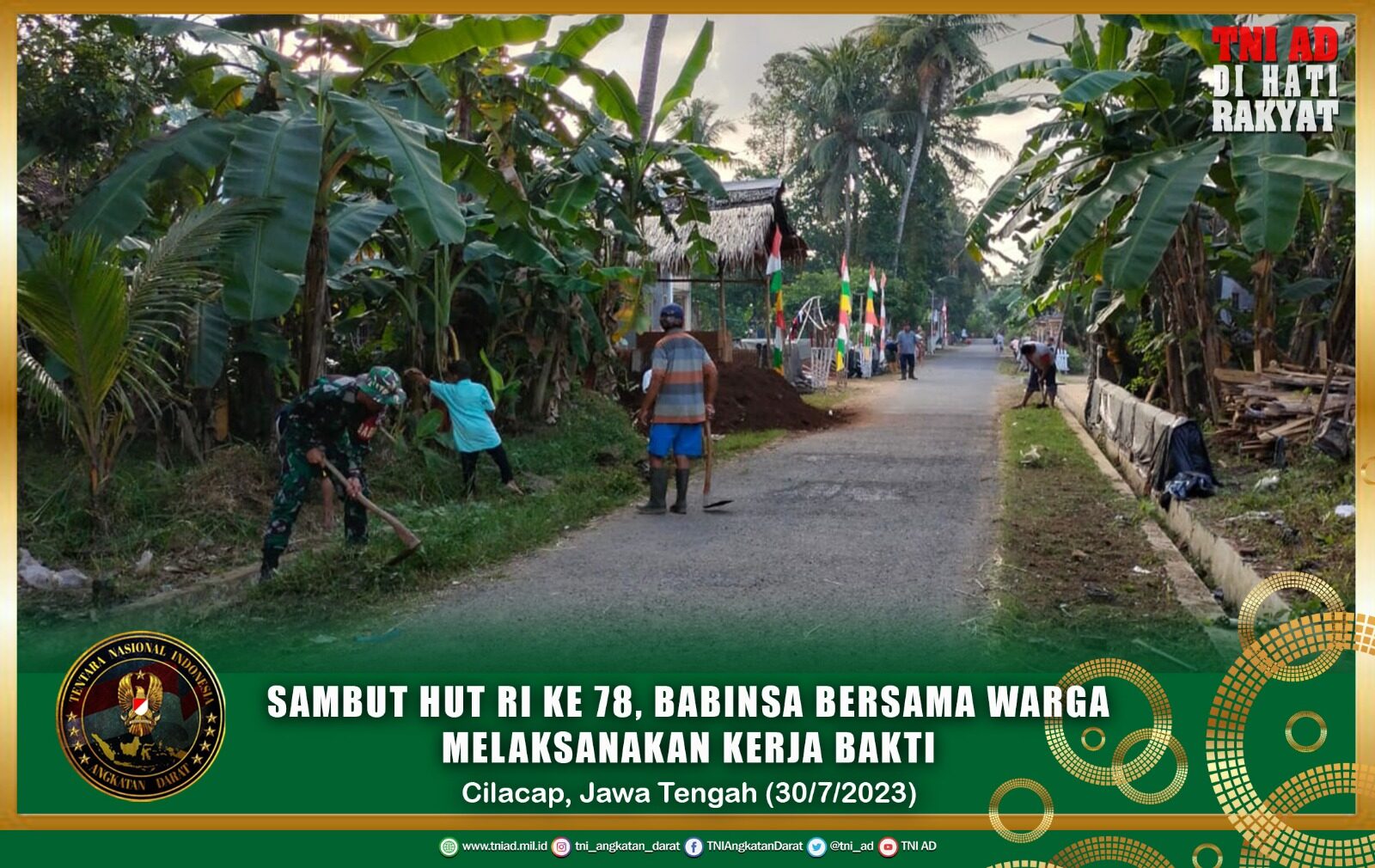 Sambut HUT RI Ke 78, Babinsa Bersama Warga Melaksanakan Kerja Bakti