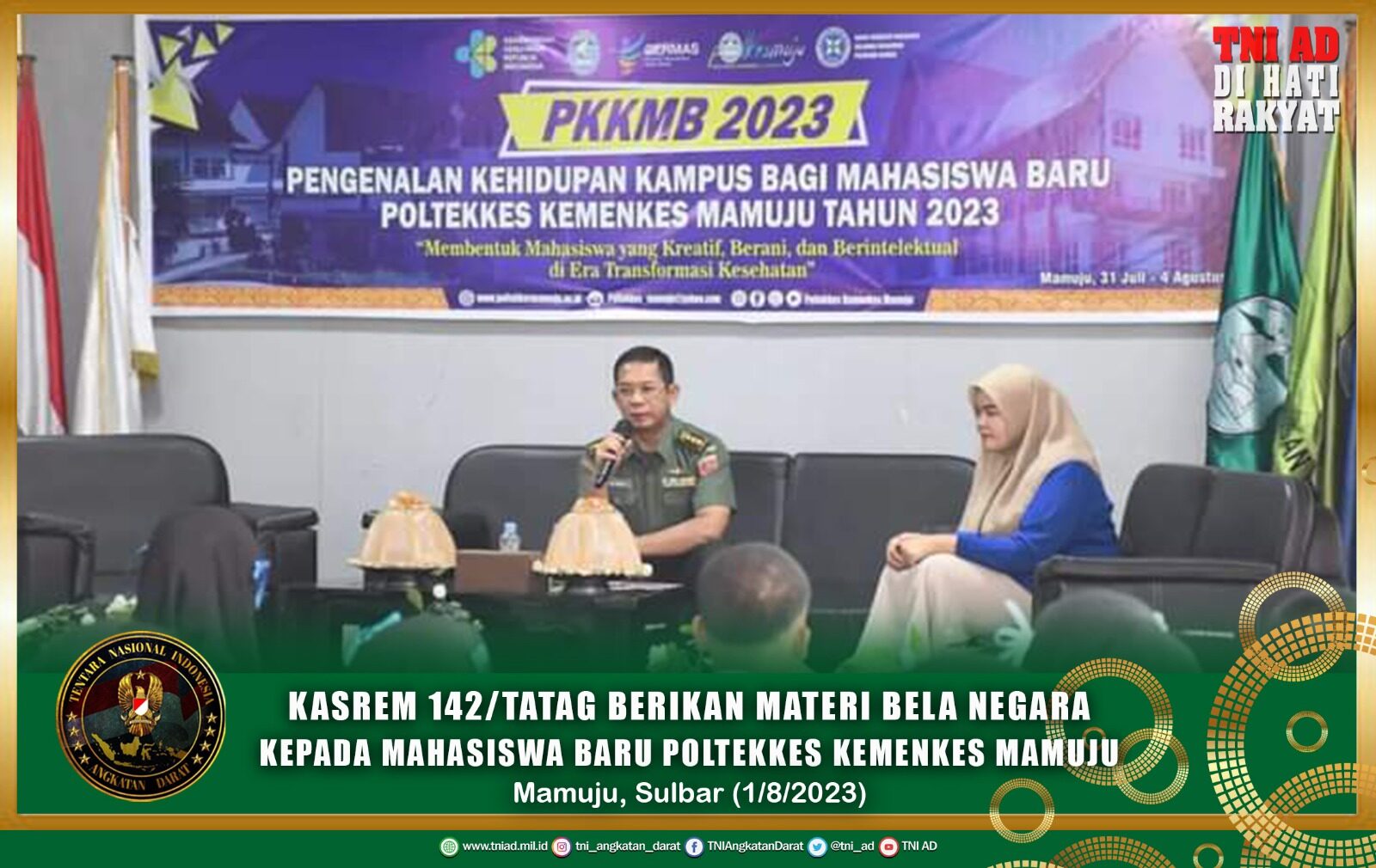 Kasrem 142/Tatag Berikan Materi Bela Negara Kepada Mahasiswa Baru Poltekkes Kemenkes Mamuju