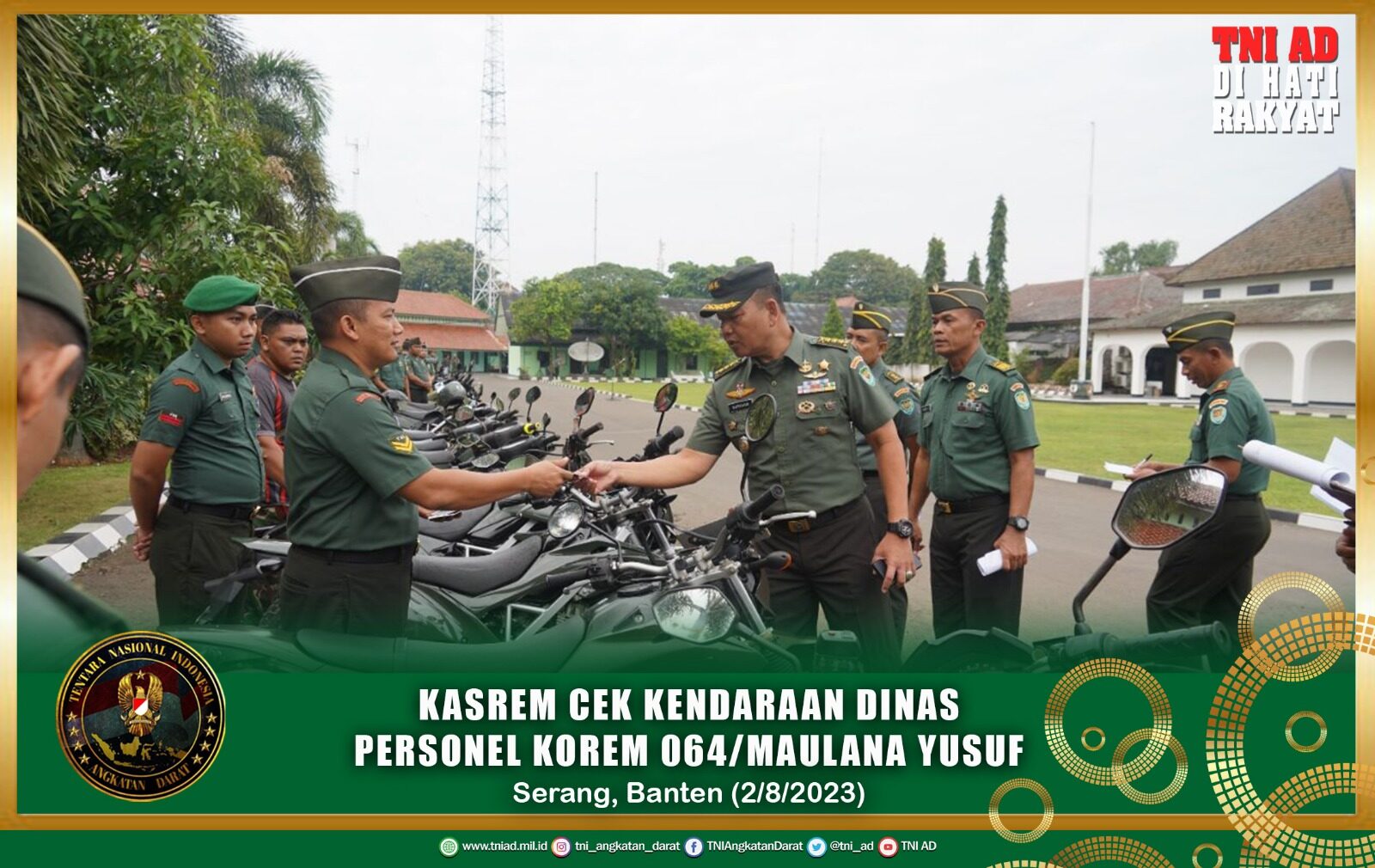 Kasrem Cek Kendaraan Dinas Personel Korem 064/Maulana Yusuf