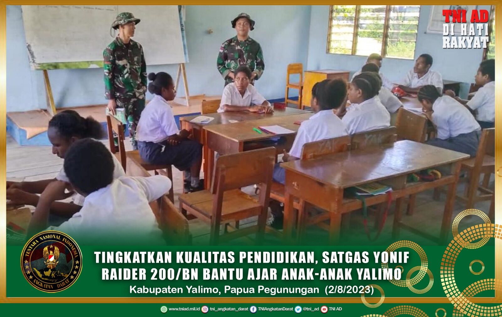 Tingkatkan Kualitas Pendidikan, Satgas Yonif Raider 200/BN Bantu Ajar Anak-Anak Yalimo
