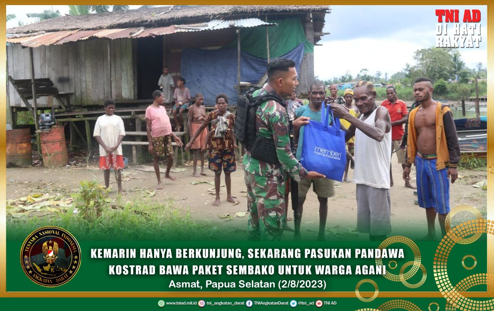 Kemarin Hanya Berkunjung, Sekarang Pasukan Pandawa Kostrad Bawa Paket Sembako Untuk Warga Agani