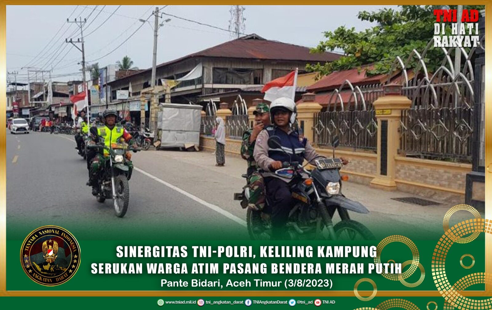 Sinergitas TNI-Polri, Keliling Kampung Serukan Warga Atim Pasang Bendera Merah Putih