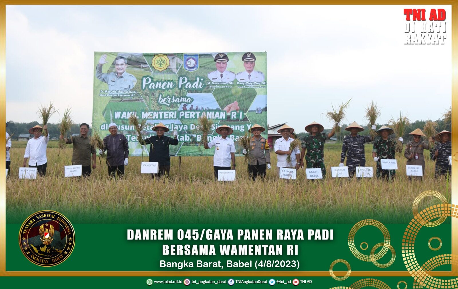 Danrem 045/Gaya Panen Raya Padi Bersama Wamentan RI