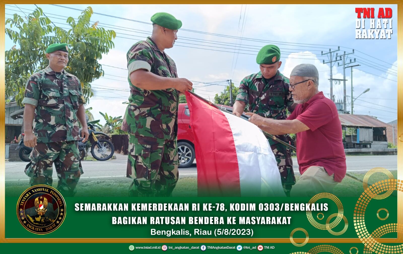 Semarakkan Kemerdekaan RI ke-78, Kodim 0303/Bengkalis Bagikan Ratusan Bendera ke Masyarakat