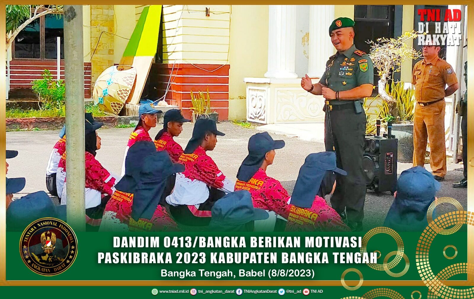 Dandim 0413/Bangka Berikan Motivasi Paskibraka 2023 Kabupaten Bangka Tengah