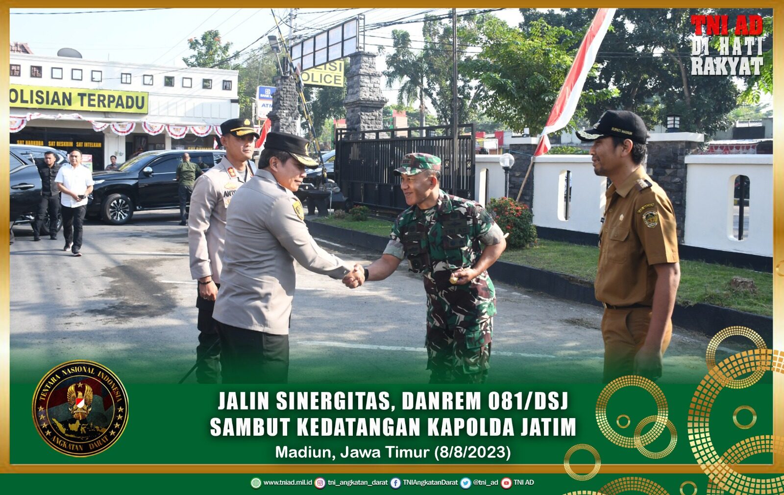 Jalin Sinergitas, Danrem 081/DSJ Sambut Kedatangan Kapolda Jatim di Kota Madiun