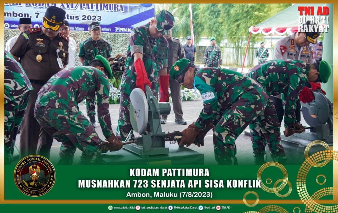 Kodam Pattimura Musnahkan 723 Senjata Api Sisa Konflik