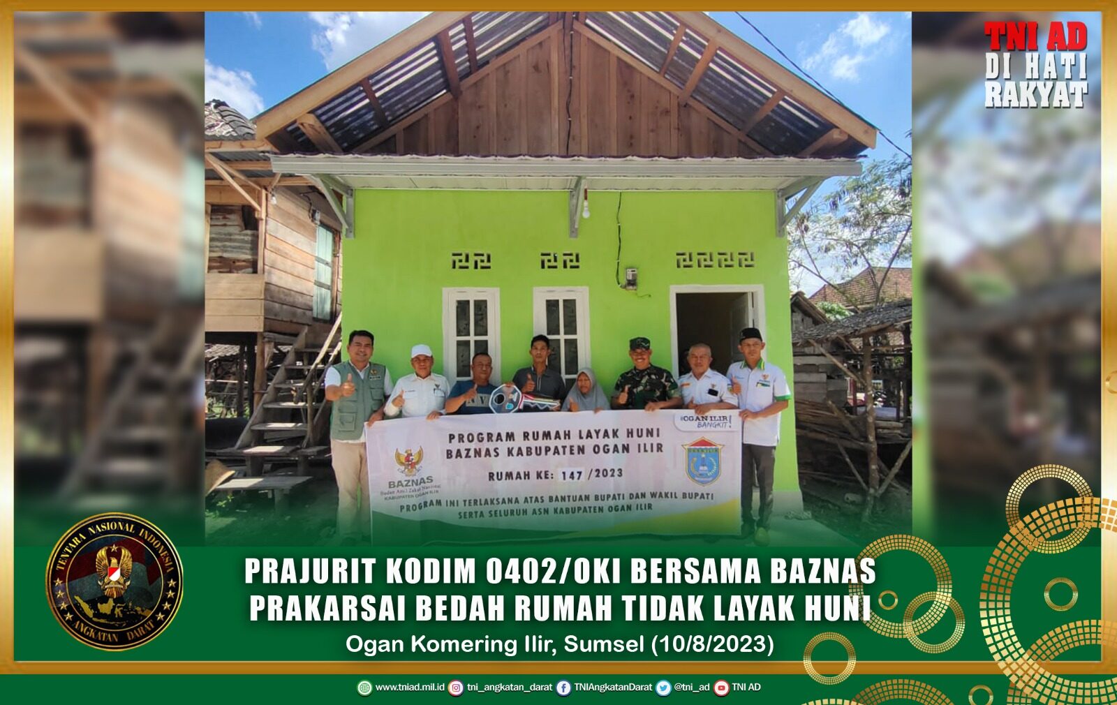 Prajurit Kodim 0402/Oki Bersama Baznas Prakarsai Bedah Rumah Tidak Layak Huni
