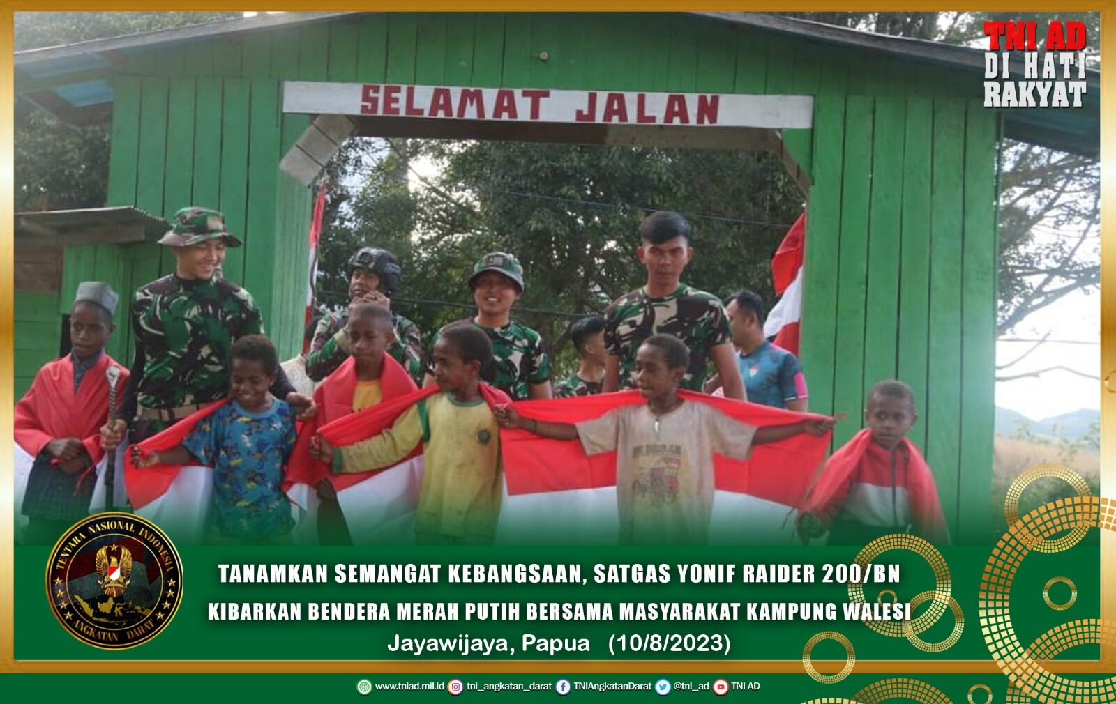 Tanamkan Semangat Kebangsaan, Satgas Yonif Raider 200/BN Kibarkan Bendera Merah Putih Bersama Masyarakat Kampung Walesi