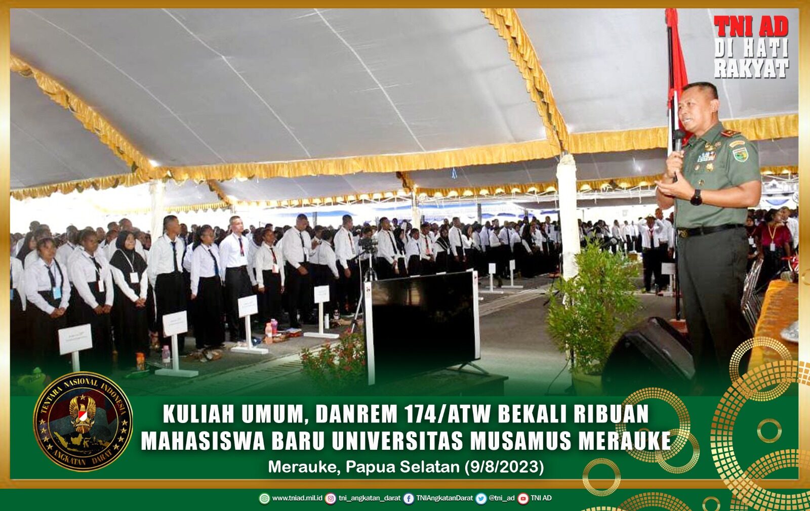 Kuliah Umum, Danrem 174/ATW Bekali Ribuan Mahasiswa Baru Universitas Musamus Merauke
