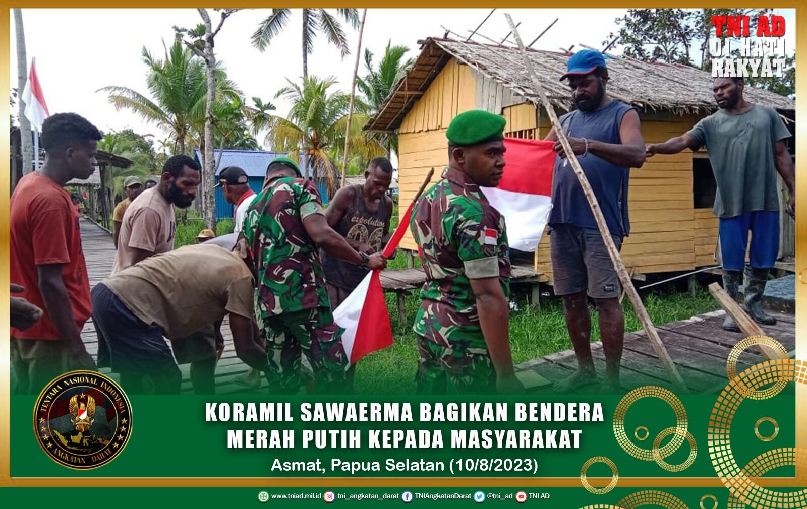 Koramil Sawaerma Bagikan Bendera Merah Putih Kepada Masyarakat