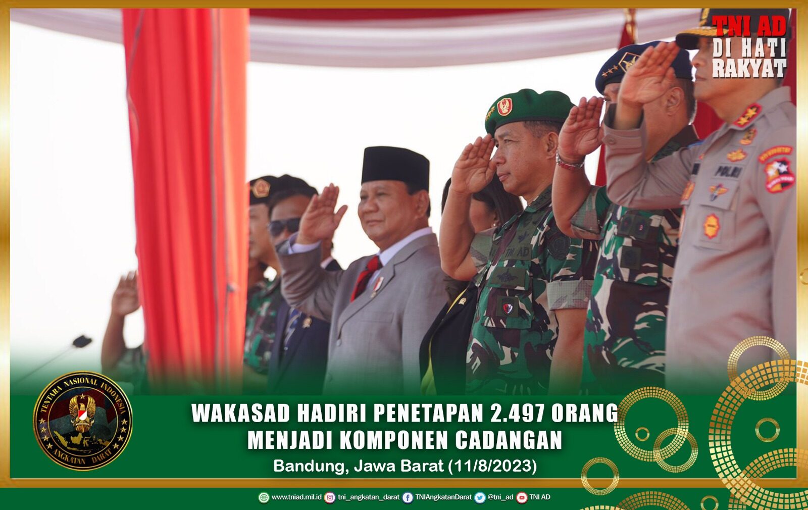 Wakasad Hadiri Penetapan 2.497 Orang Menjadi Komponen Cadangan