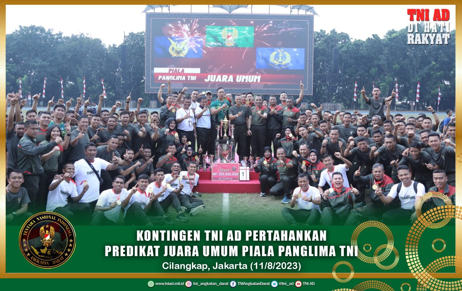 Kontingen TNI AD Pertahankan Predikat Juara Umum Piala Panglima TNI