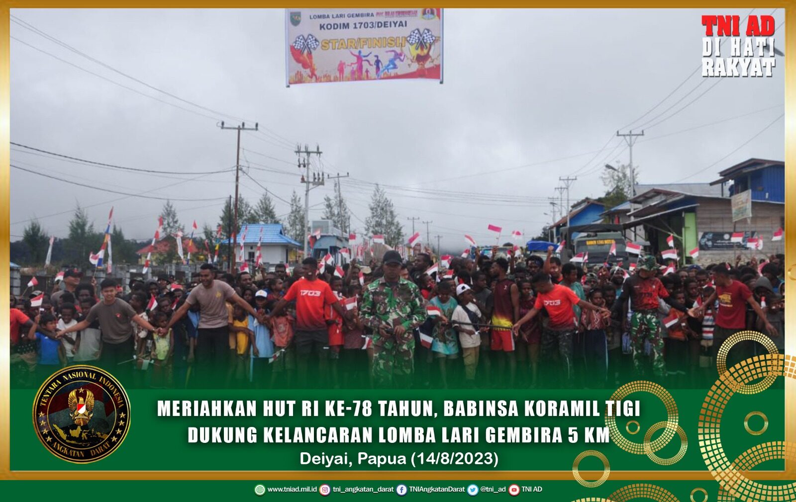 Meriahkan HUT RI Ke-78 Tahun, Babinsa Koramil Tigi Dukung Kelancaran Lomba Lari Gembira 5 KM