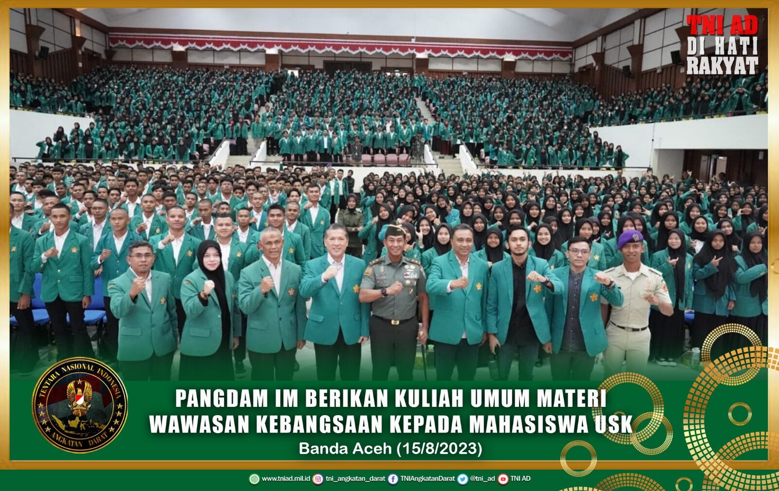 Pangdam IM Memberikan Kuliah Umum Materi Wawasan Kebangsaan kepada Mahasiswa USK