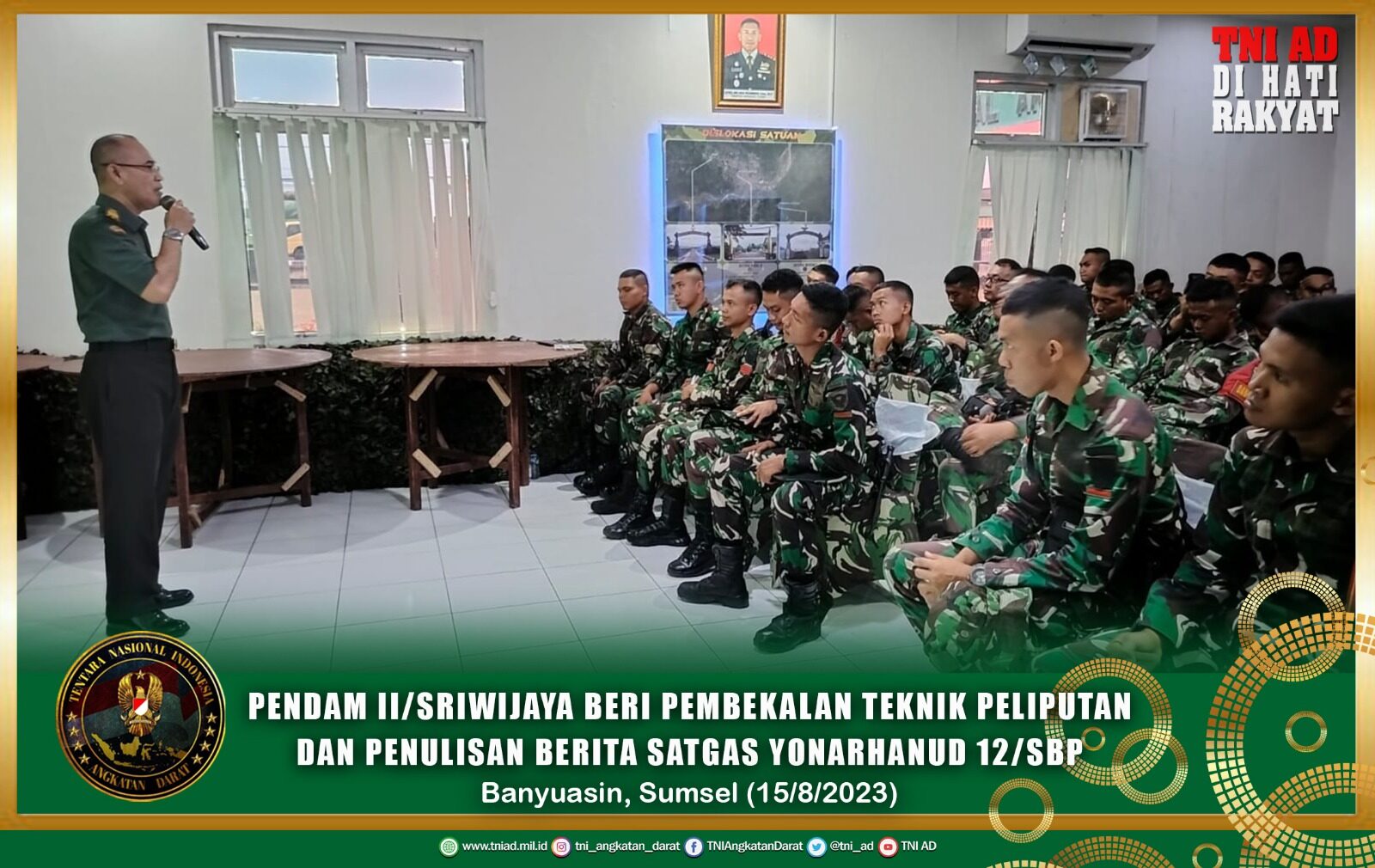 Pendam II/Sriwijaya Beri Pembekalan Teknik Peliputan dan Penulisan Berita Satgas Yonarhanud 12/SBP