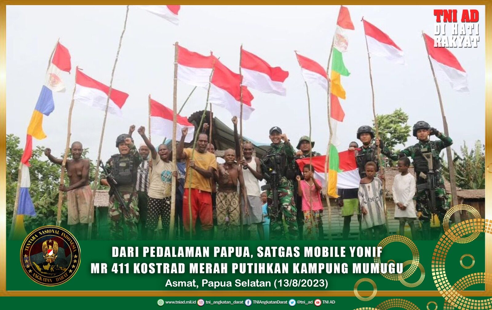 Dari Pedalaman Papua, Satgas Mobile Yonif MR 411 Kostrad Merah Putihkan Kampung Mumugu