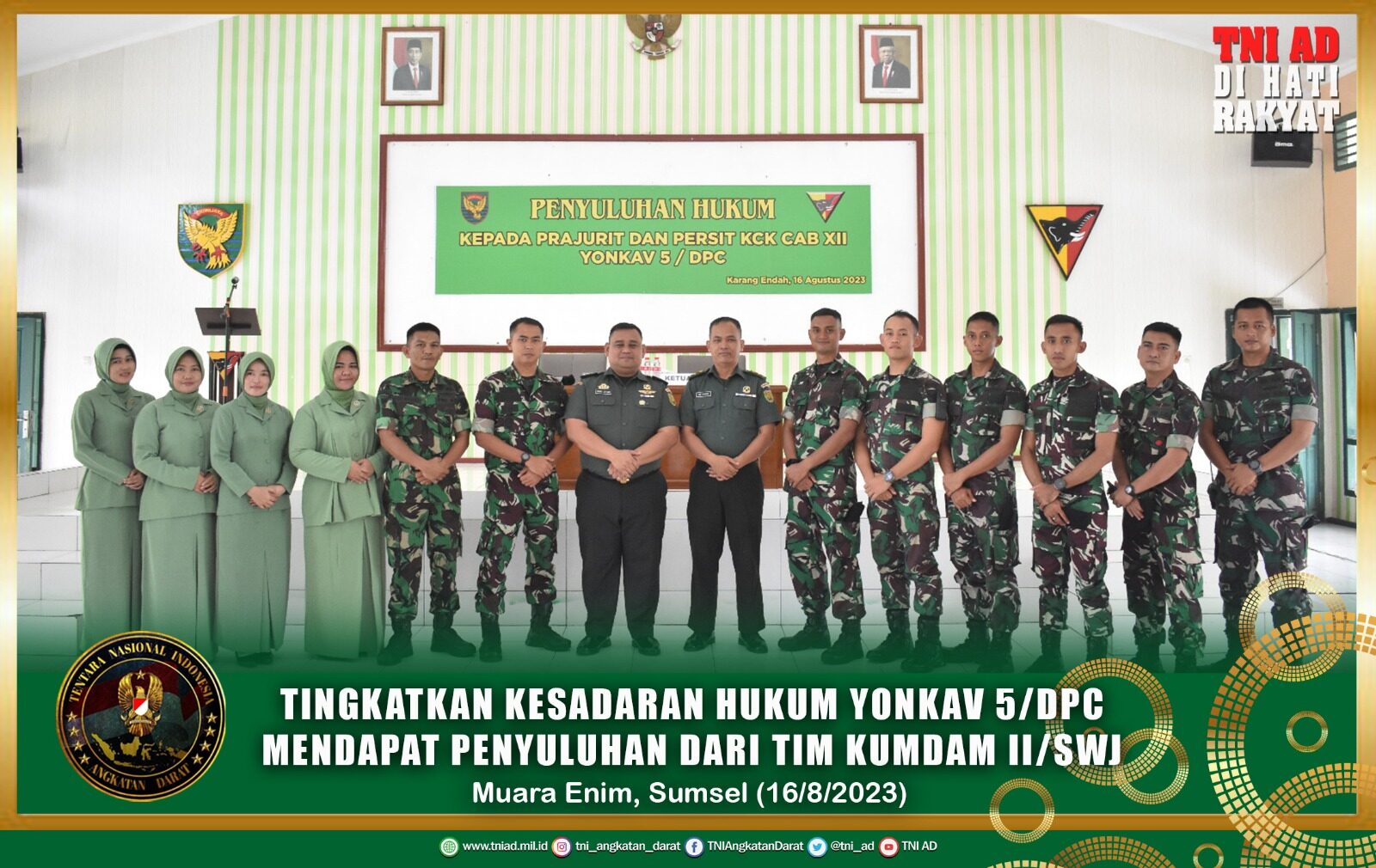 Tingkatkan Kesadaran Hukum Yonkav 5/Dpc Mendapat Penyuluhan Dari Tim Kumdam II/Swj