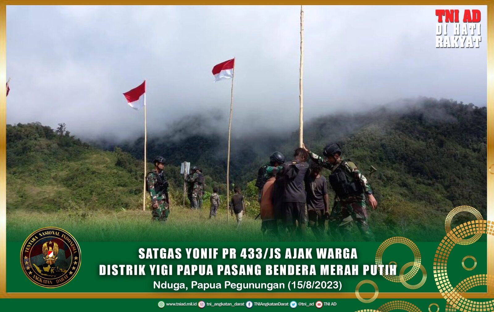 Satgas Yonif PR 433/JS Ajak Warga Distrik Yigi Papua Pasang Bendera Merah Putih