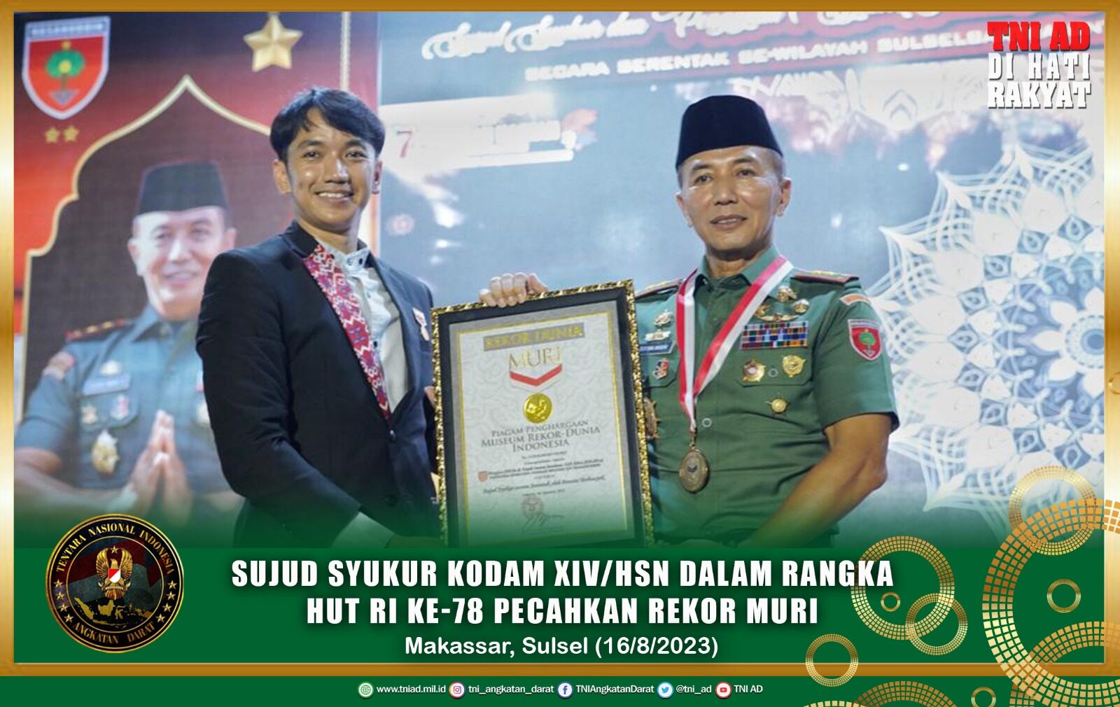 Sujud Syukur Kodam XIV/Hsn Dalam Rangka HUT RI ke-78 Tahun 2023 yang Diikuti 77.178 Orang Pecahkan Rekor MURI