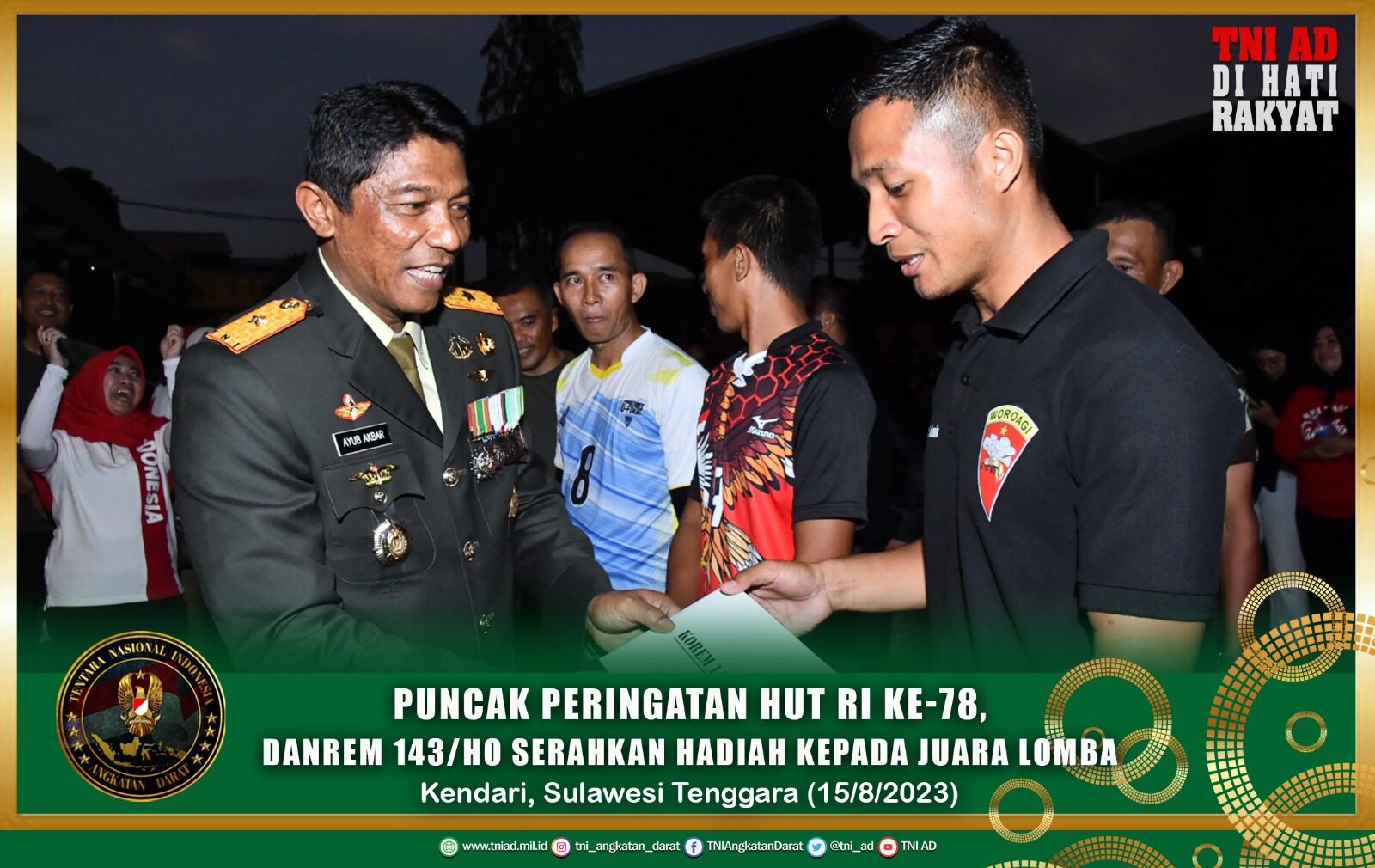 Puncak Peringatan HUT RI ke-78, Danrem 143/HO Serahkan Hadiah Kepada Juara Lomba